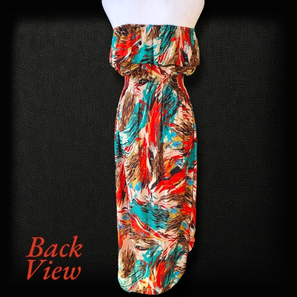 Women's High Low Silk Multi Color Artist Stretch Frill Dress Size XXL - Picture 6 of 8